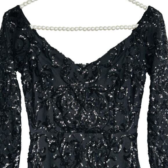Fairy Goth Witchy Bodycon Sequin Mini Dress Womens XS L/S‎ NYE Party Glam HOCO - Picture 4 of 12